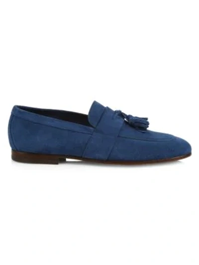 Shop Hugo Boss Soho Tassel Suede Loafers In Bright Blue
