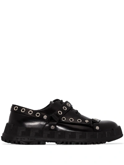 Shop Versace Harness Derby Shoes In Black