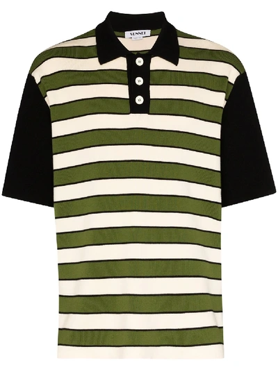 Shop Sunnei Striped Fine-knit Polo Shirt In Green