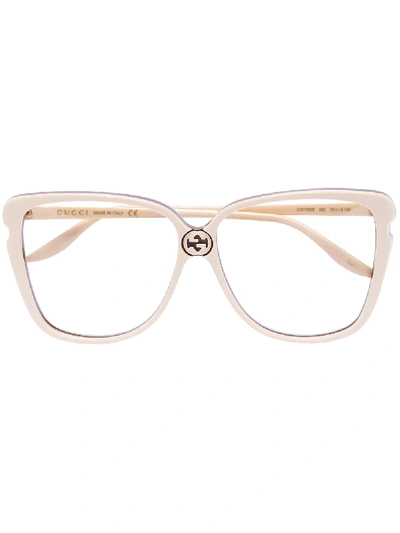 Shop Gucci Interlocking Gg Butterfly-frame Glasses In Brown