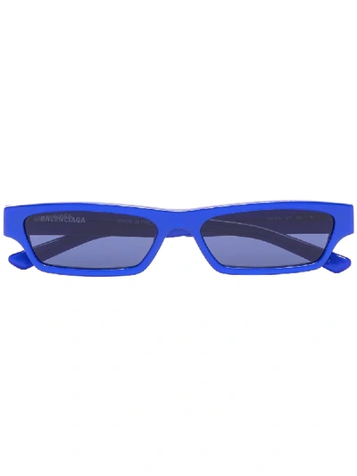Shop Balenciaga Narrow Rectangle-frame Sunglasses In Blue