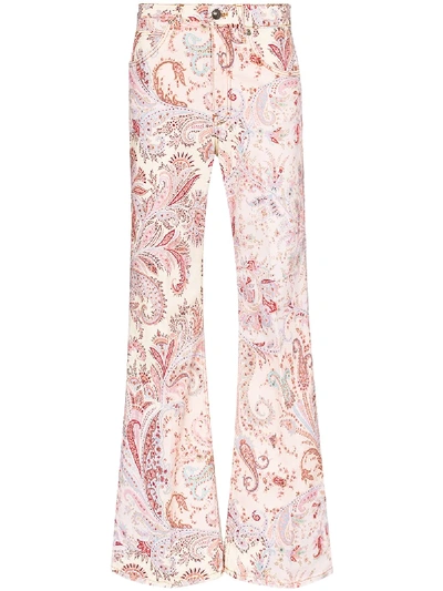 Shop Etro Paisley Pattern Wide Leg Jeans In Pink