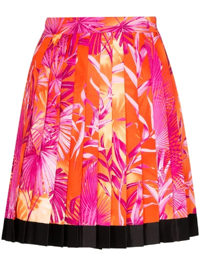 Shop Versace Tropical Print Pleated Mini Skirt In Pink