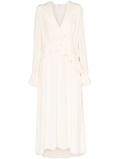 Shop Victoria Beckham Ruffle Midi Dress In White