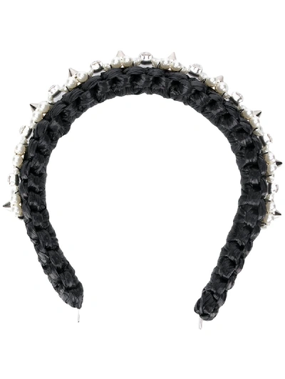 Shop Simone Rocha Pearl-embellished Braided Headband In Black