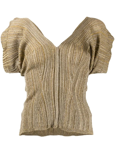 Shop Chloé Metallic-thread Rib-knit Top In Gold