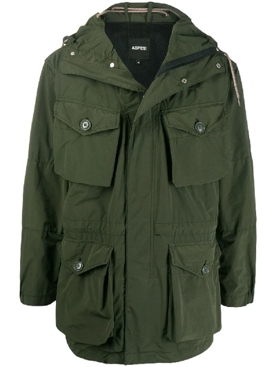 Shop Aspesi Hooded Parka Coat In Green