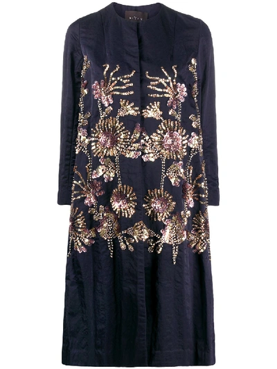 Biyan Embroidered Single-breasted Coat In Blue