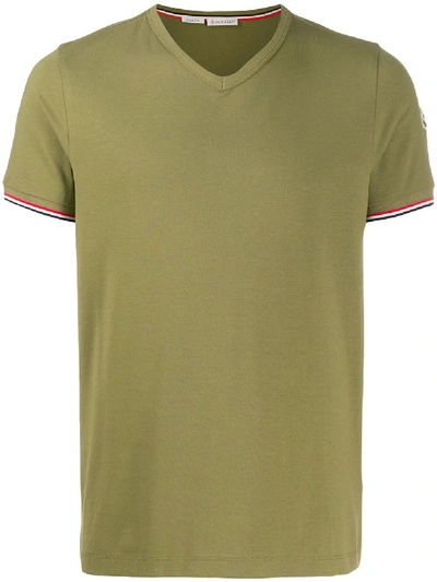 Shop Moncler Striped Trim T-shirt In Green