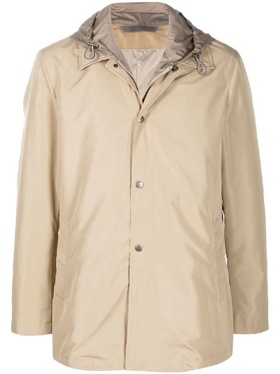 Shop Canali Detachable Hood Raincoat In Neutrals