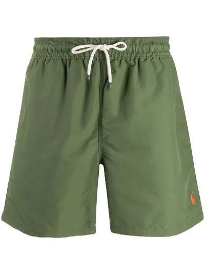 Shop Polo Ralph Lauren Logo Embroidered Swimming Shorts In Green