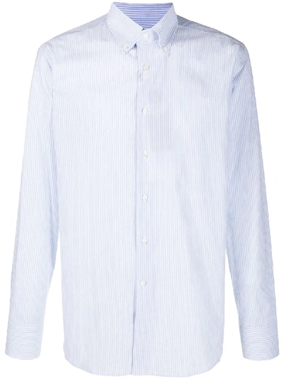 Shop Canali Button Down Striped Shirt In Blue