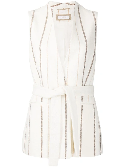 Shop Peserico Striped Belted Waistcoat In Neutrals