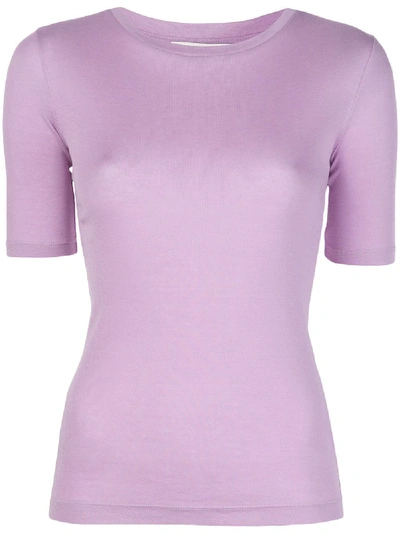 Shop Vince Cropped Sleeve Round Neck T-shirt In Purple