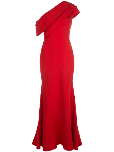 Shop Badgley Mischka Asymmetric Draped Gown In Red