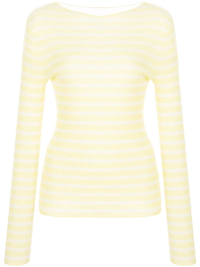 Shop Vince Ribbed Knit Striped Jumper In Yellow