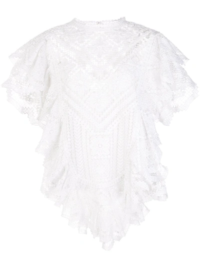 Shop Isabel Marant Zainos Ruffled Lace Blouse In White