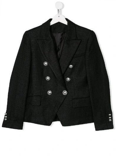 Shop Balmain Embossed Button Blazer In Black