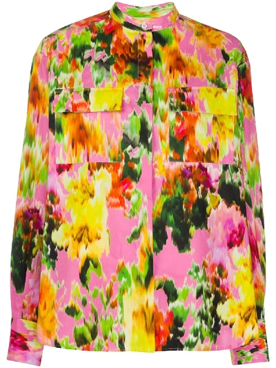Shop Msgm Floral-print Cotton Shirt In Pink