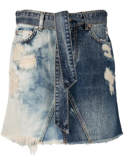 Shop Givenchy Distressed Denim Mini Skirt In Blue
