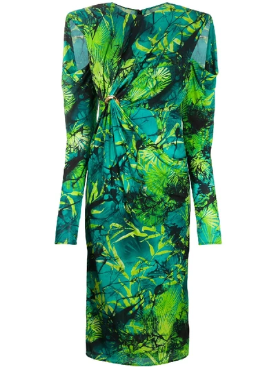 JUNGLE PRINT RUCHED MIDI DRESS