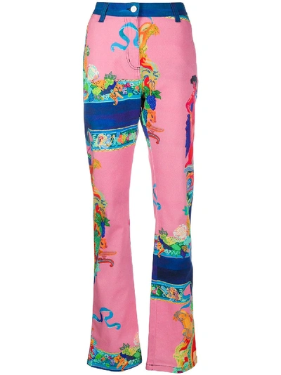 Shop Versace Caravaggio Print Straight-leg Jeans In Pink