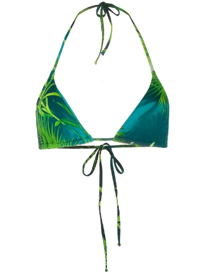 Shop Versace Jungle Print Bikini Top In Blue