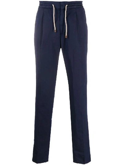 Shop Brunello Cucinelli Drawstring Pleated Waist Trousers In Blue