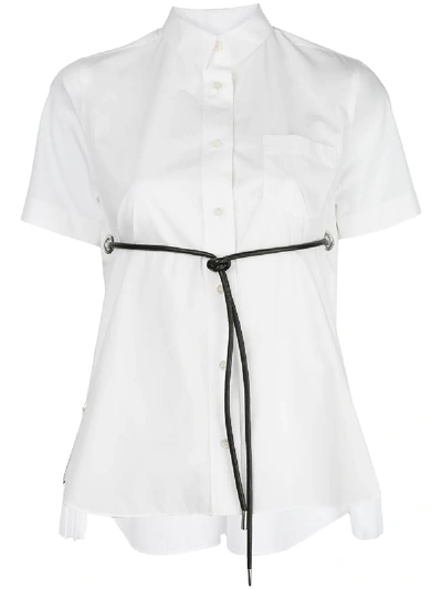 Shop Sacai Front-tie Short Sleeve Shirt In White