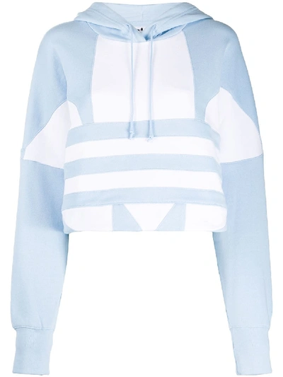 Shop Adidas Originals Cropped Large Logo Hoodie In Blue