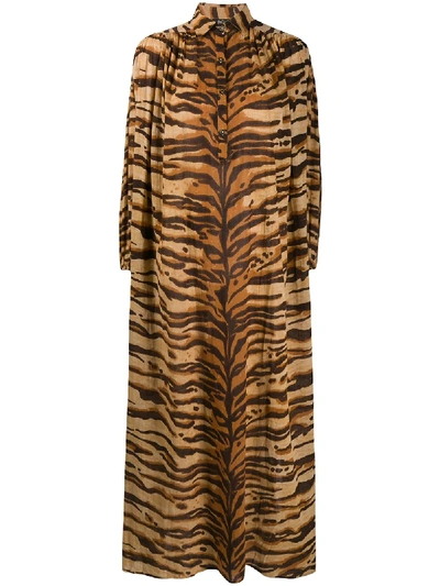 Shop Mes Demoiselles Tiger Print Maxi Shirt Dress In Brown