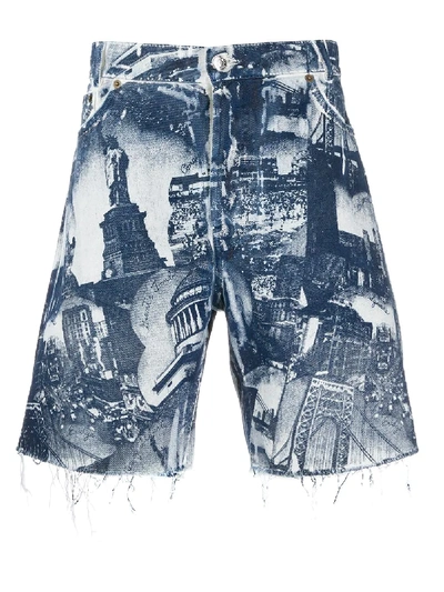 Shop Buscemi Landmark-print Denim Shorts In Blue