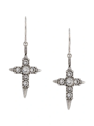 Shop Saint Laurent Cross-pendant Earrings In Silver