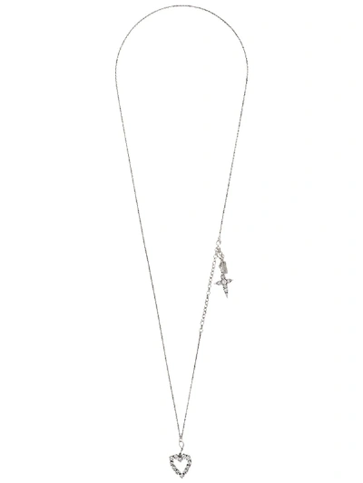 Shop Saint Laurent Crystal-embellished Heart Necklace In Silver