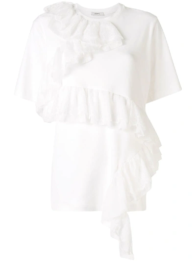 Shop Goen J Ruffle Lace-detail Top In White
