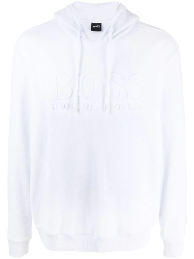 Shop Hugo Boss Embossed Logo Hoodie In White