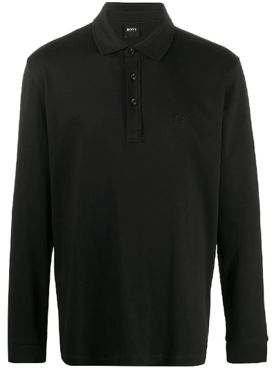 Shop Hugo Boss Embroidered Logo Polo Shirt In Black