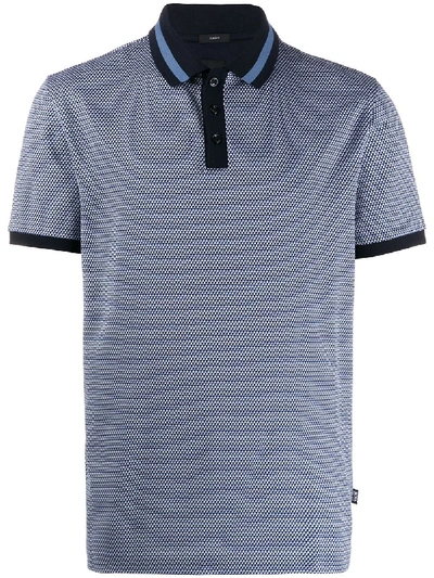 Shop Hugo Boss Geometric Pattern Polo Shirt In Blue