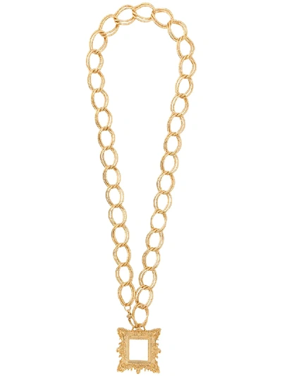 Shop Moschino Frame Pendant Necklace In Gold