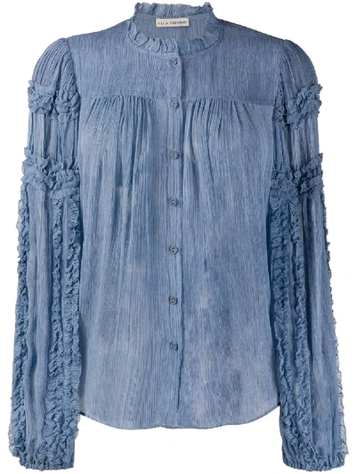 Shop Ulla Johnson Silk Long-sleeve Frill Blouse In Blue