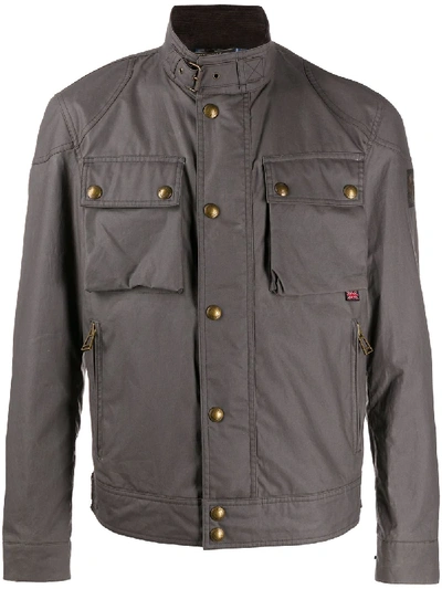 Shop Belstaff Check-lining Biker Jacket In Grey