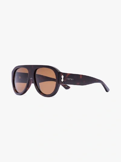 Shop Gucci Brown Tortoiseshell Aviator Sunglasses In 2 Brown