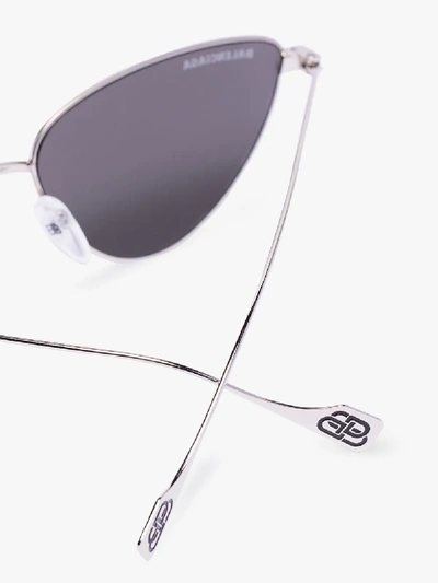 Shop Balenciaga Silver Tone Cat Eye Sunglasses In Black