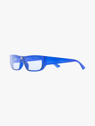 Shop Balenciaga Blue Rectangular Logo Sunglasses In 3 Blue