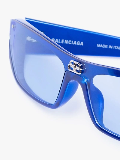 Shop Balenciaga Blue Rectangular Logo Sunglasses In 3 Blue