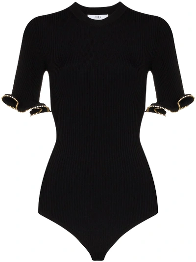 Shop Area Embellished Wavy Hem Bodysuit In Black