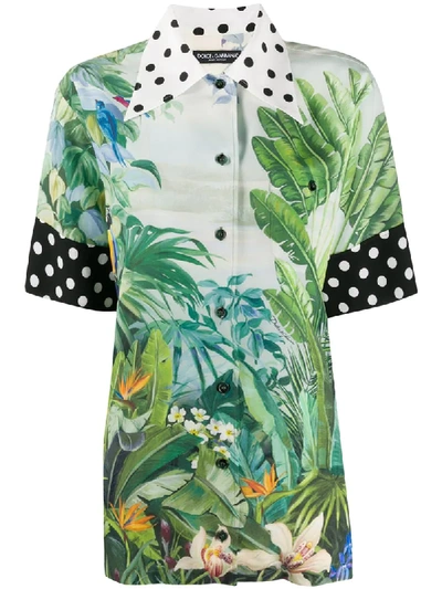 Shop Dolce & Gabbana Jungle And Polka Dot Print Shirt In White