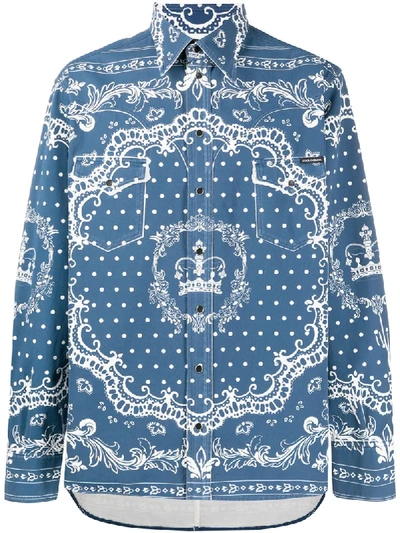 Shop Dolce & Gabbana Bandana Print Buttoned Shirt In Blue