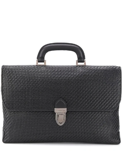 Shop Ermenegildo Zegna Top-handle Woven Briefcase In Black