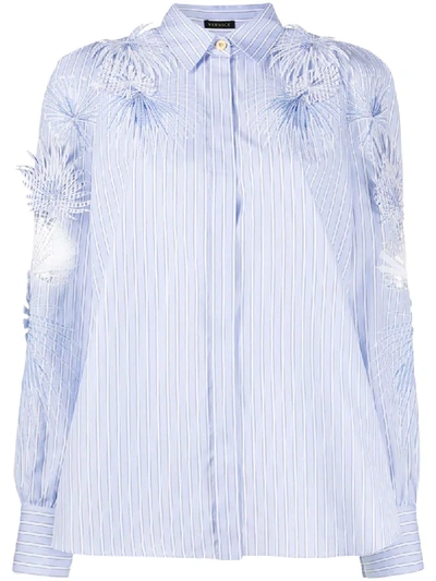 Shop Versace Jungle Appliqué Striped Shirt In Blue